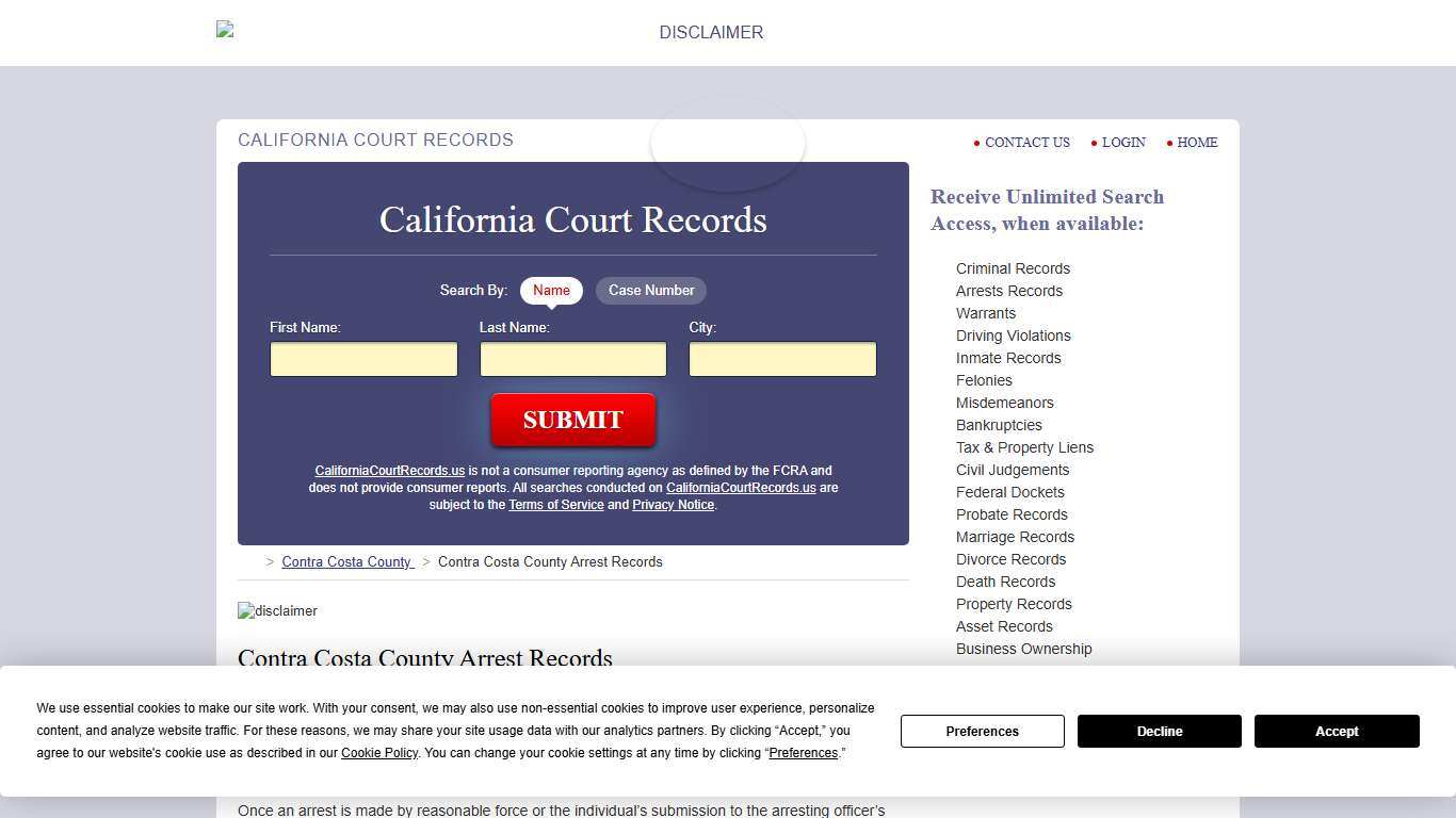 Contra Costa County Arrest Records CaliforniaCourtRecords.us