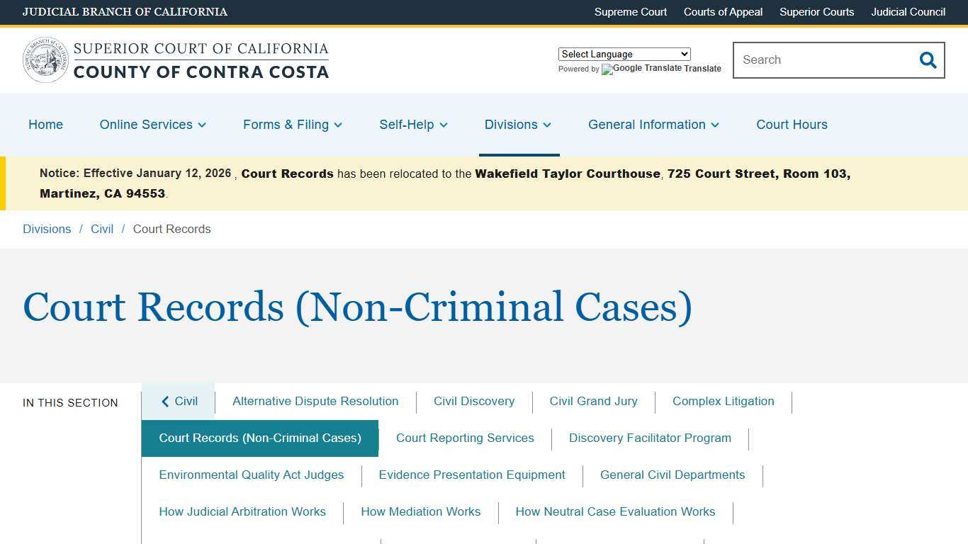 Court Records Superior Court of California County of Contra Costa